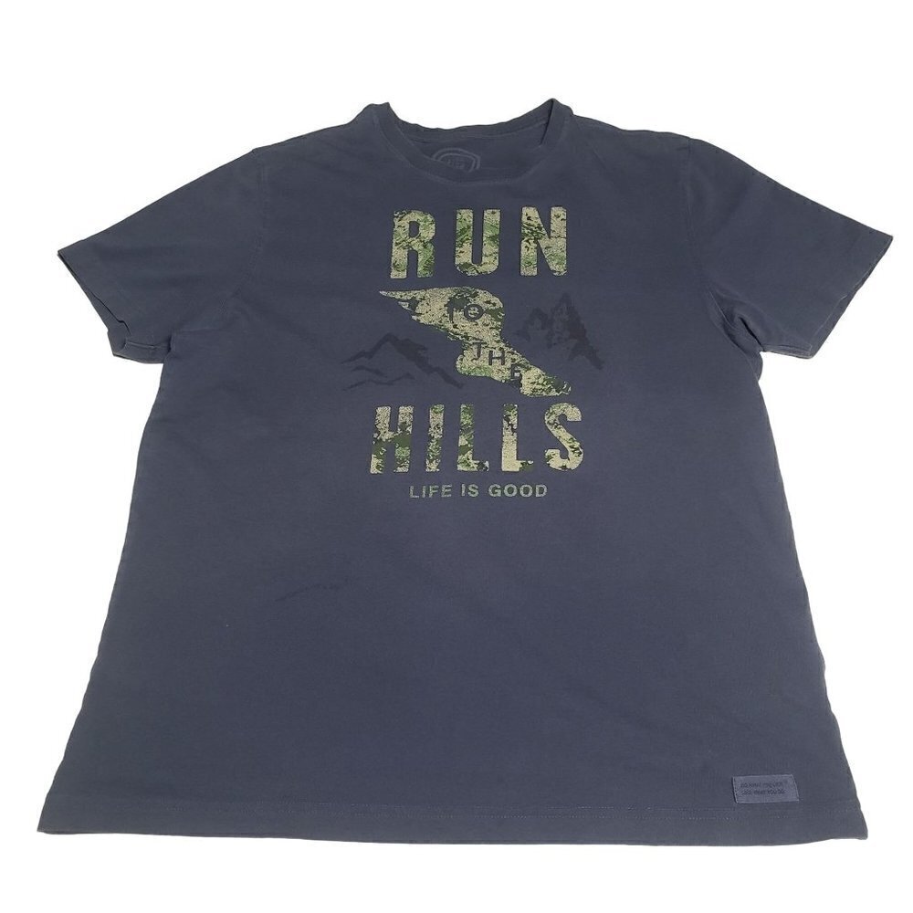Life is Good Tee Run for the Hills Casual Runner Track Outdoor Classic Fit Men M